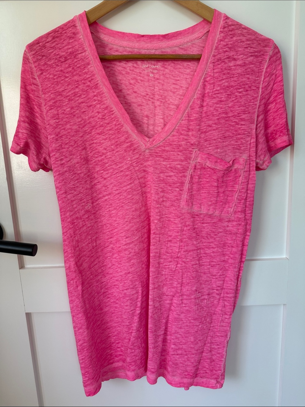 J. Crew Bright Pink Garment Dyed Linen V Neck T XS